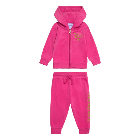 Juicy Couture Toddler Zip Through Branded Hoodie & Joggers Set - Pink Yarrow JBX5540959