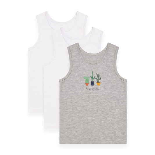 Greentreat Pack Of 3 Boys Bamboo Vests