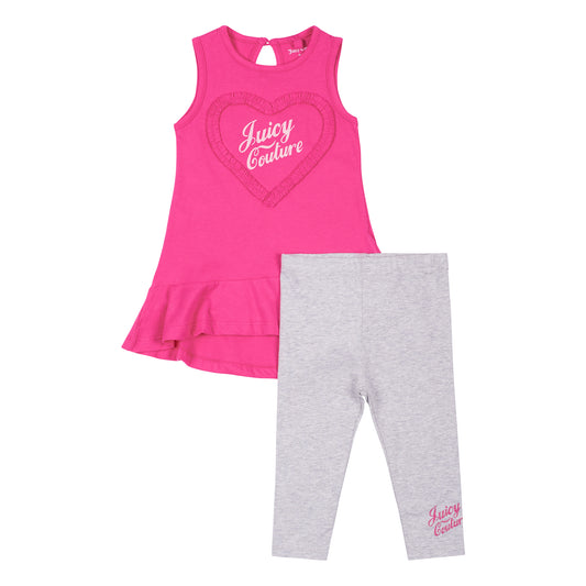 Juicy Couture Toddler Heart Frill Dress and Legging Set - Pink